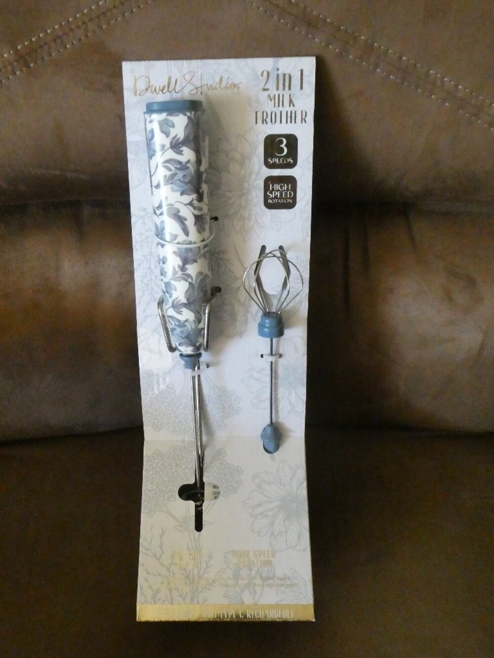 Dwell Studios 2 in 1 Milk Frother with Egg Whisk Set in Blue Pattern